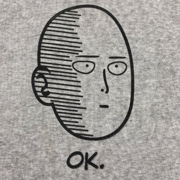 One Punch Man Anime Unisex Gray Hooded Sweatshirt "OK." Face Print - Picture 7 of 10